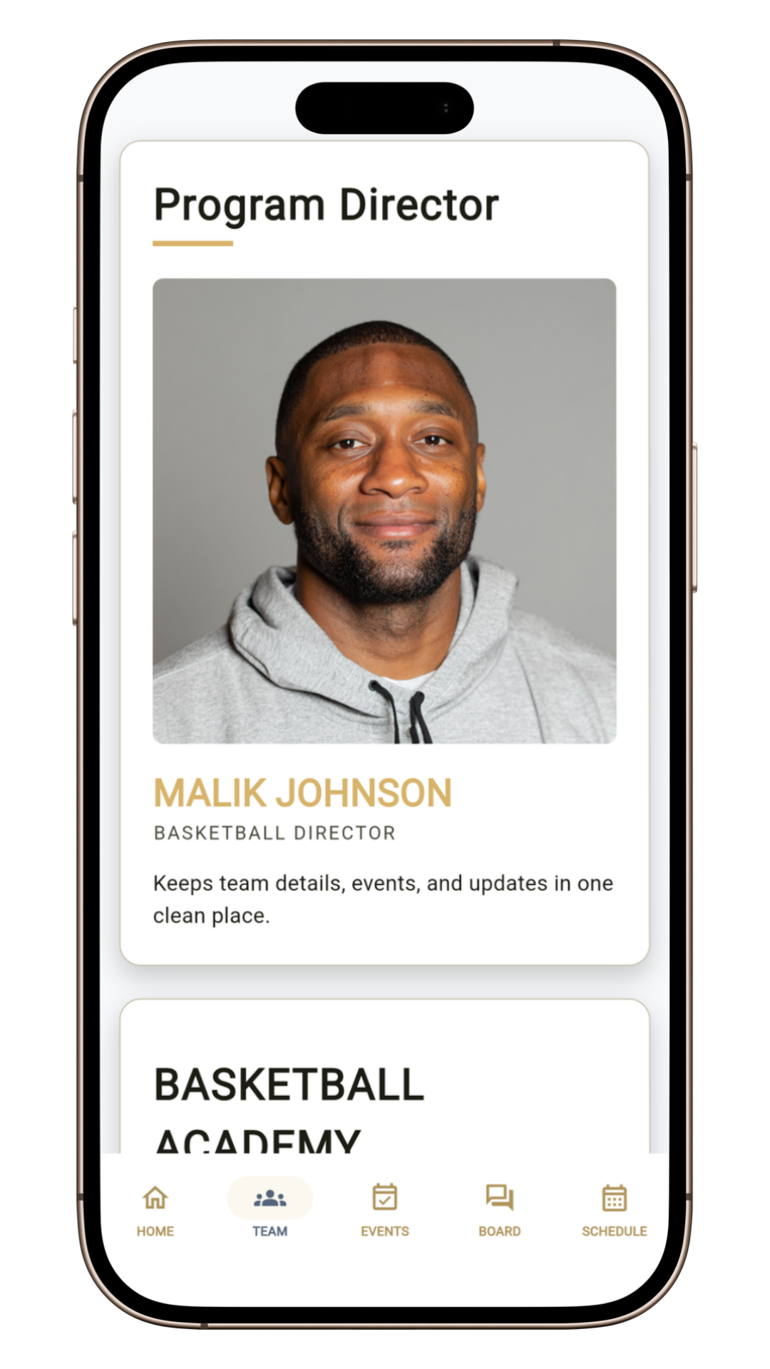 Hand-held registration form screen inside the HuddleWay app.
